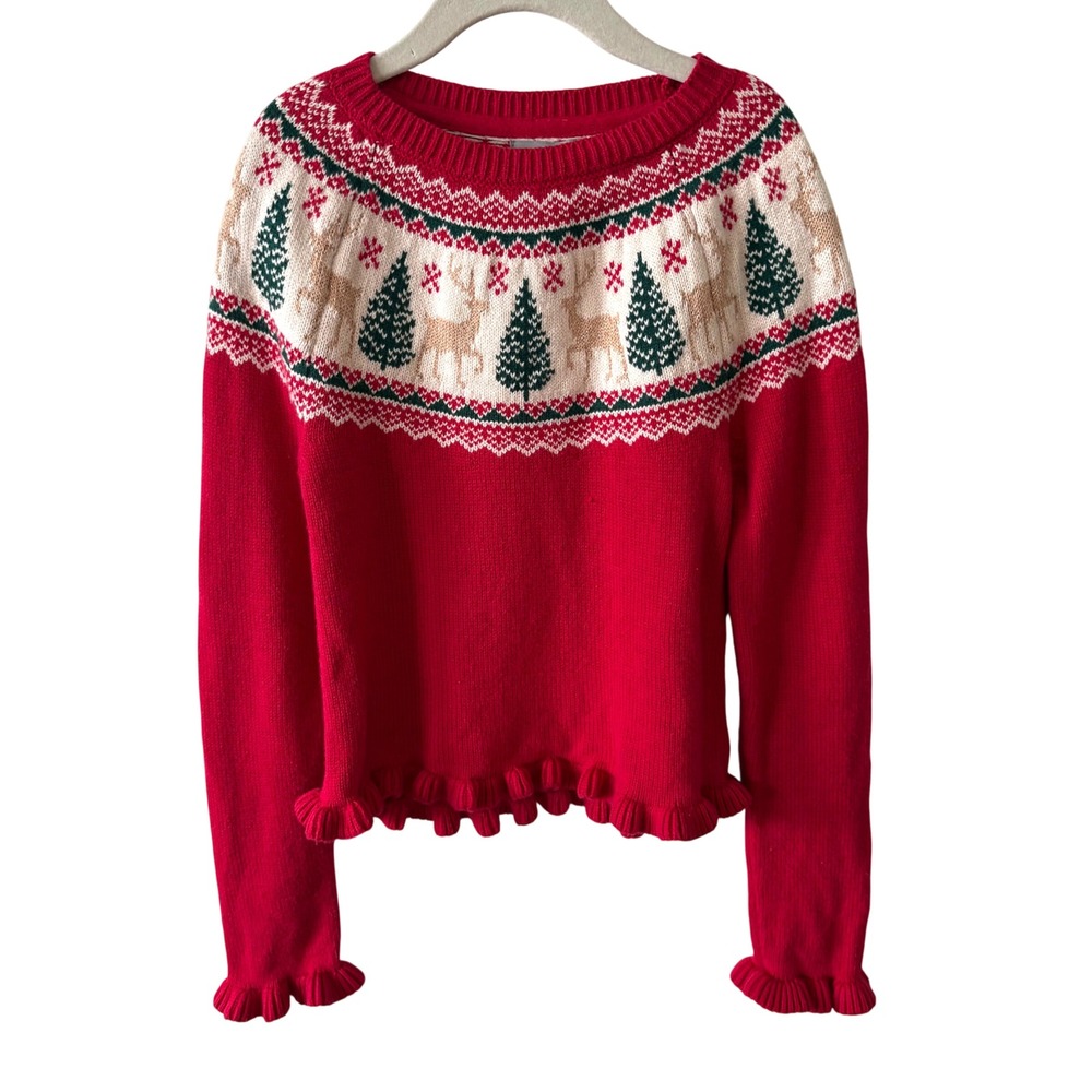 Tahari Girl's Red Holiday Fair Isle Christmas Sweater in Size M